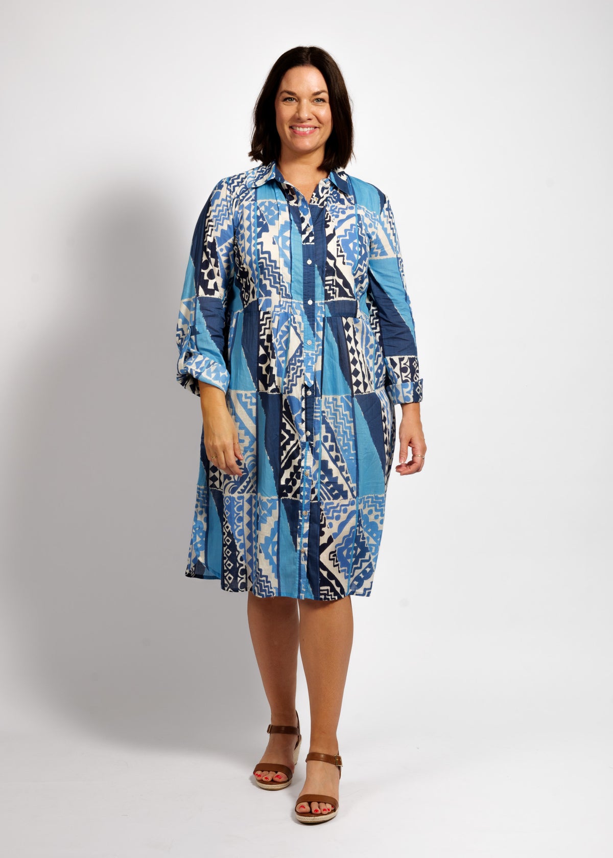 Maya Dress in Blue Rectangles