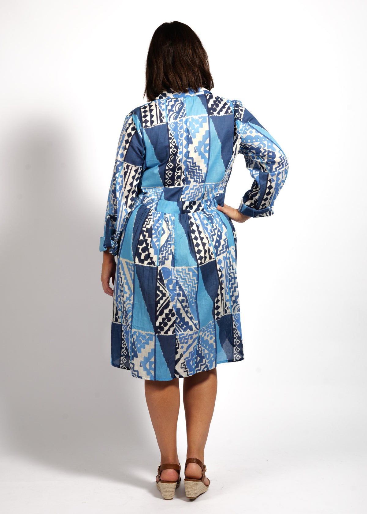 Maya Dress in Blue Rectangles