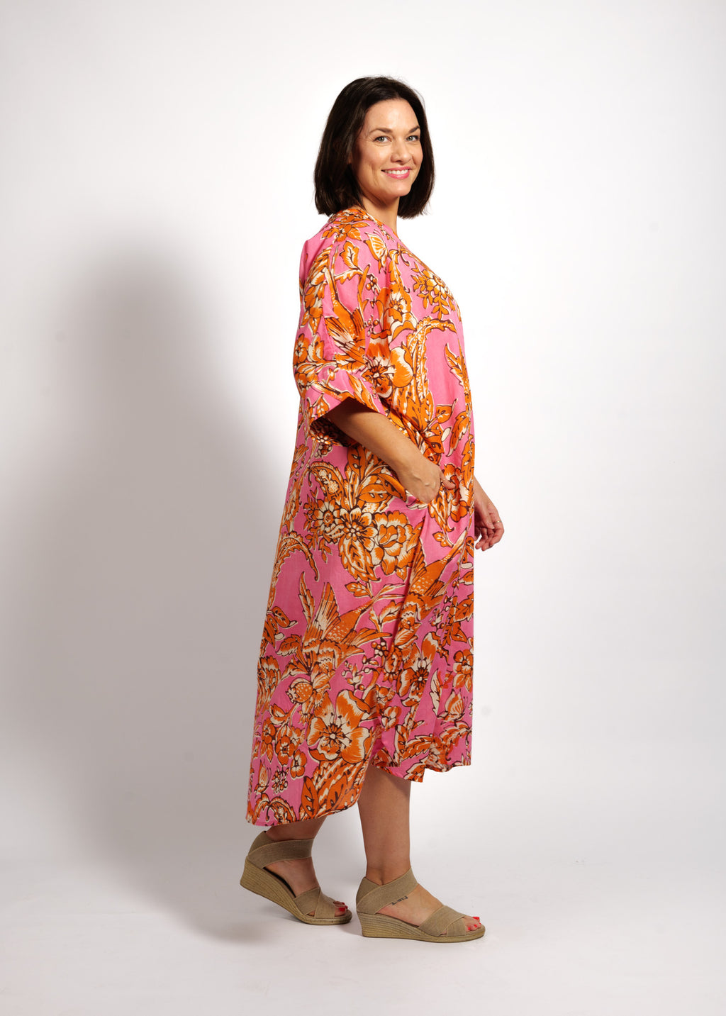 Stella Dress in Orange Pink Garden