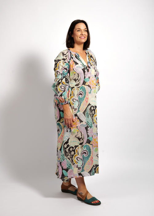 Layla Dress in Black Wash Swirl