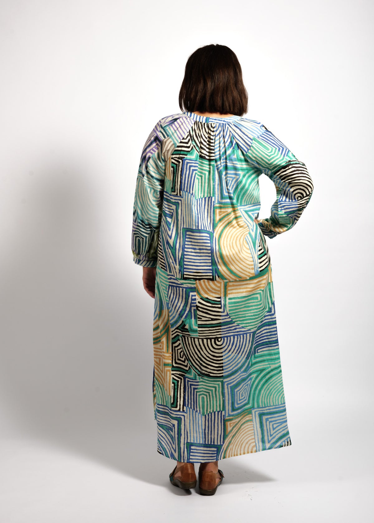 Layla Dress in Lime Mauve Lines