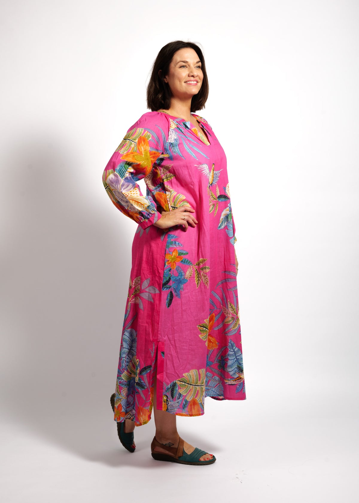 Layla Dress in Pink Birds