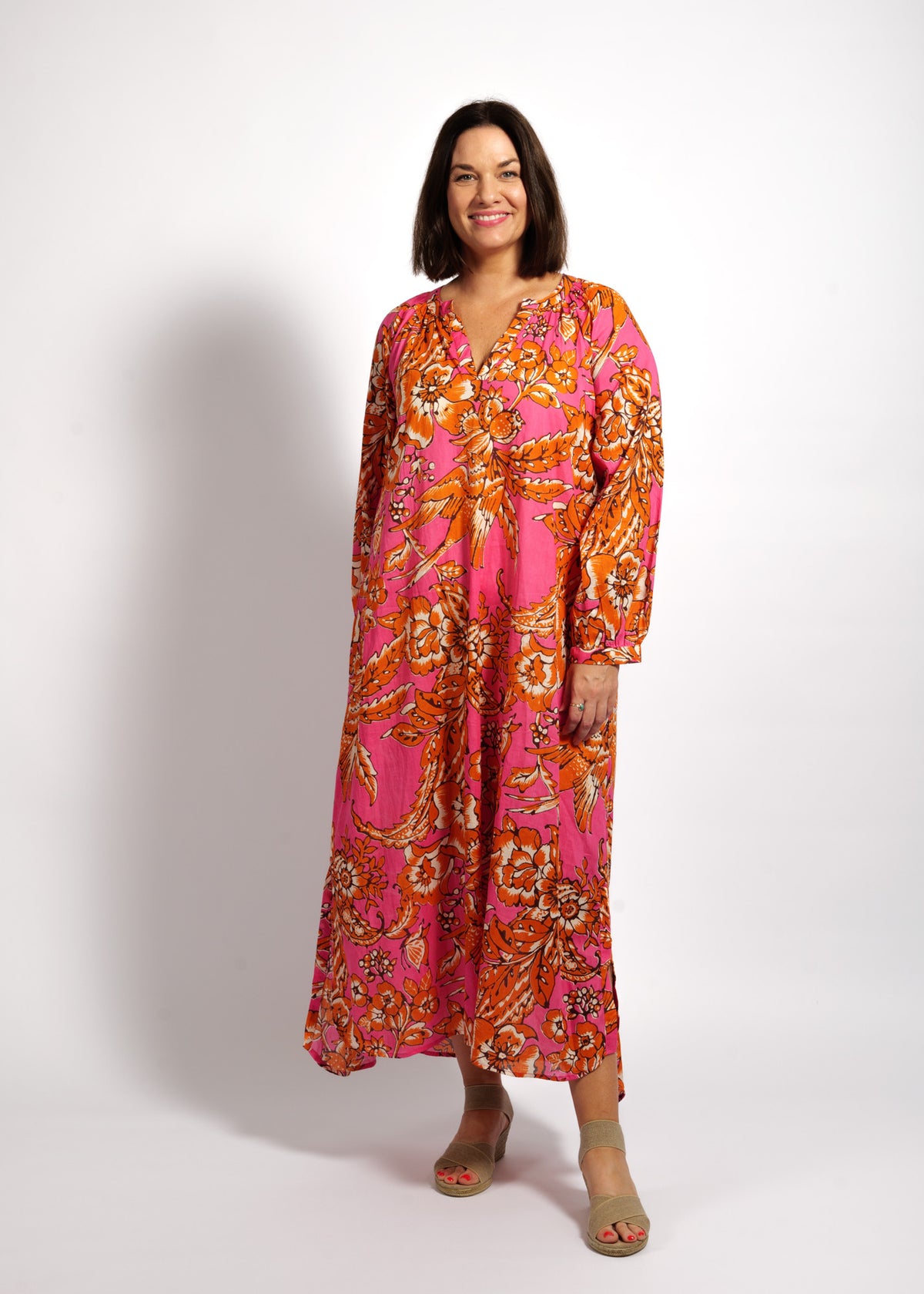 Layla Dress in Orange Pink Garden