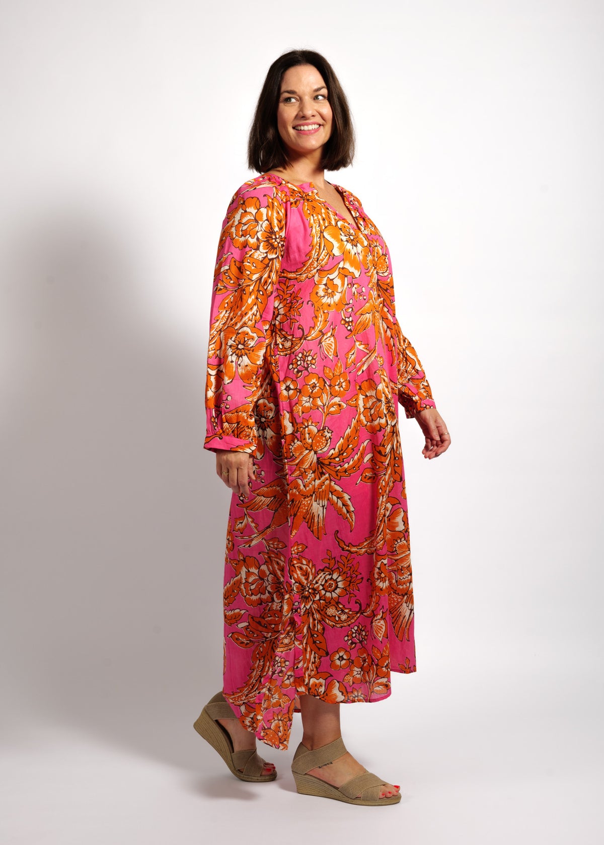 Layla Dress in Orange Pink Garden