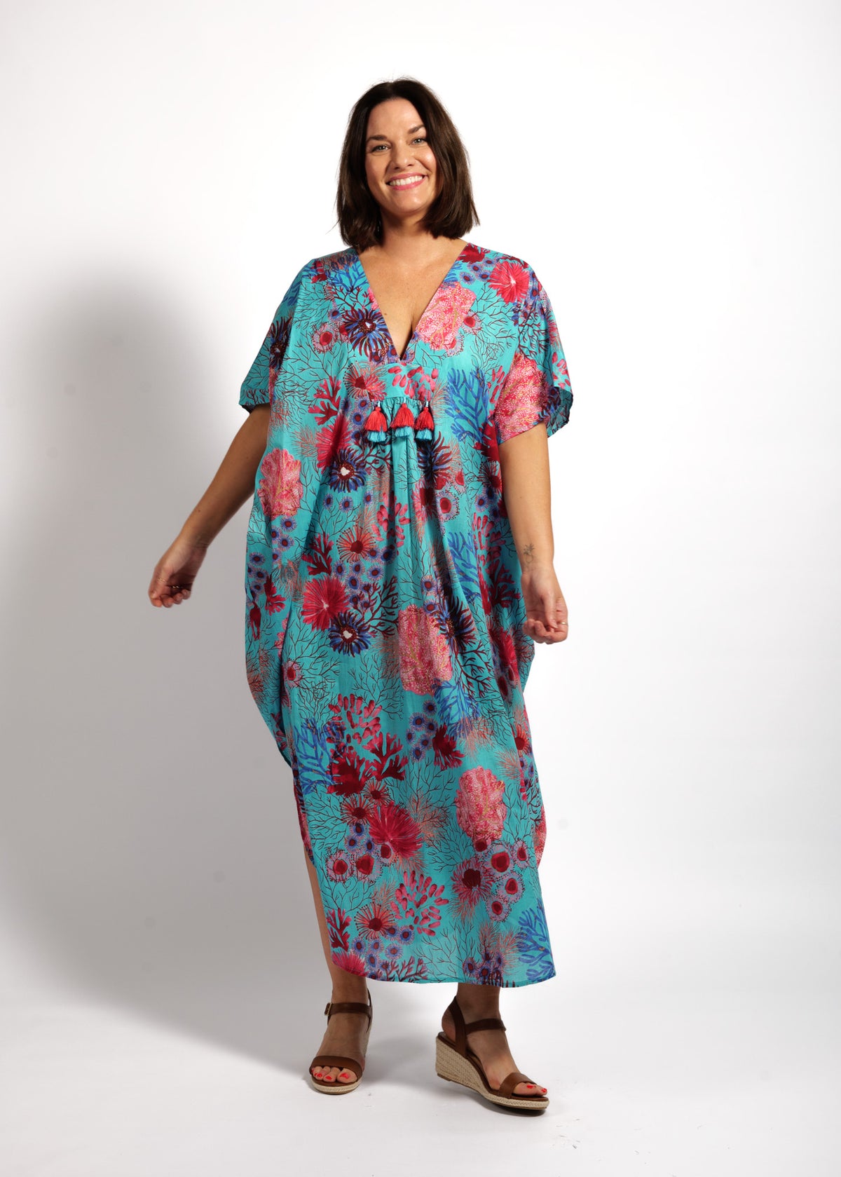 Isla Kaftan in Turquoise Pink Coral