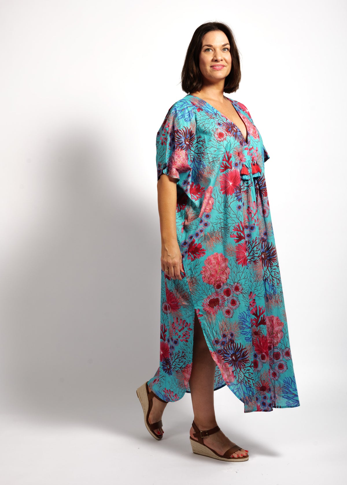 Isla Kaftan in Turquoise Pink Coral