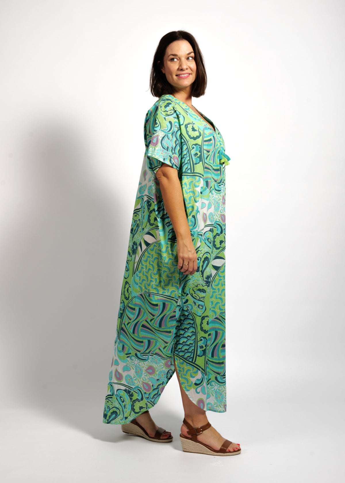 Isla Kaftan in Green Swirl