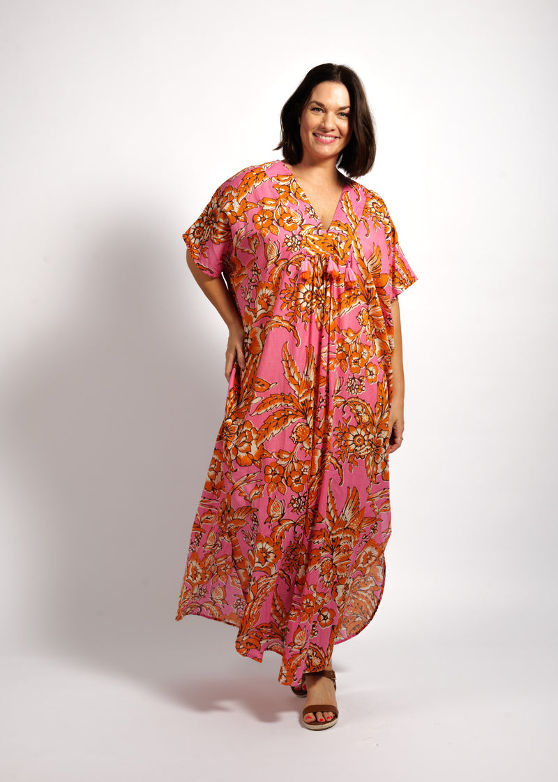 Isla Kaftan in Orange Pink Garden