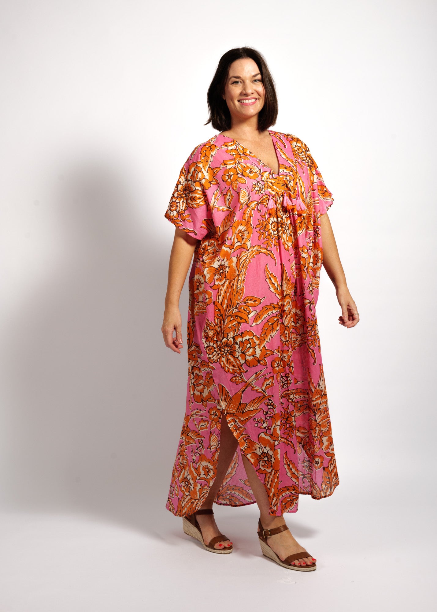 denim fancy dress Floral Ruffle Layered Medium / S Size Inclusive Maxi Dresses while the front seams Slip Dress W/ Deep Color:Gradual change green