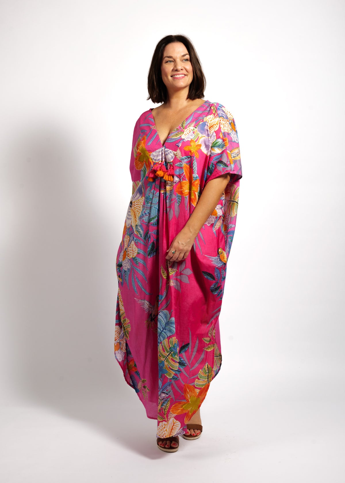 Isla Kaftan in Pink Birds