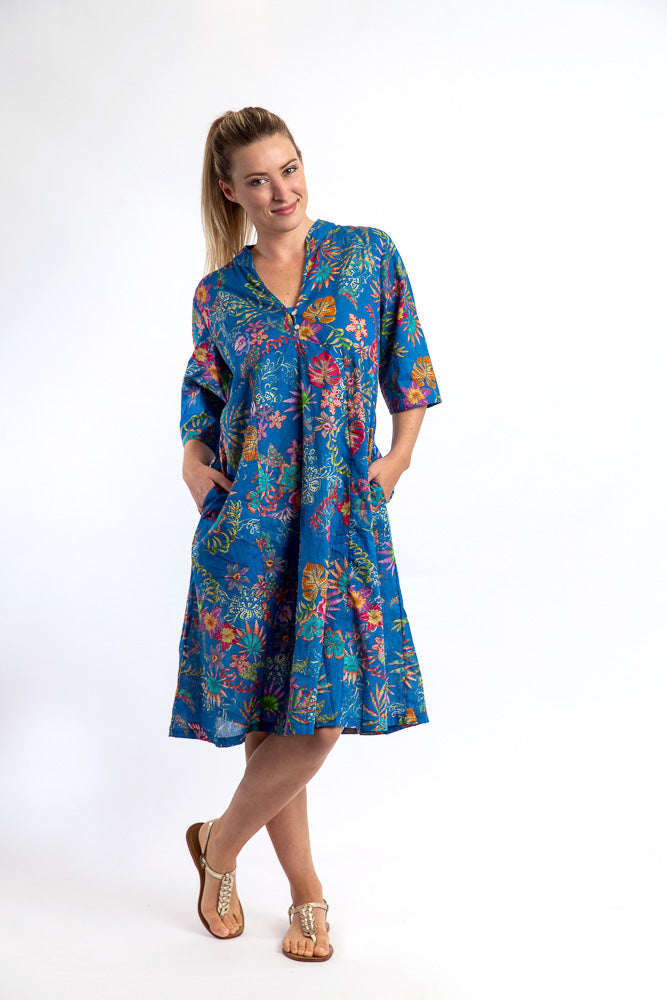 Mareeba Dress Half Sleeve in Royal Blue Floral