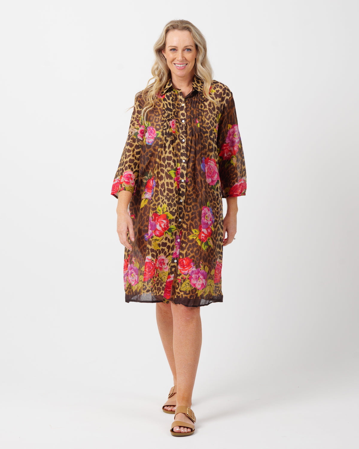 Collared shirt dress in tiger floral
