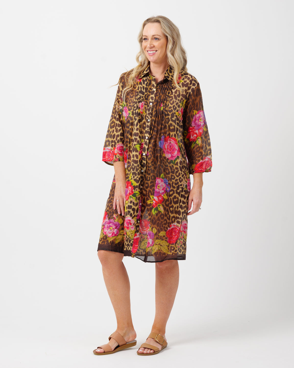 Collared shirt dress in tiger floral