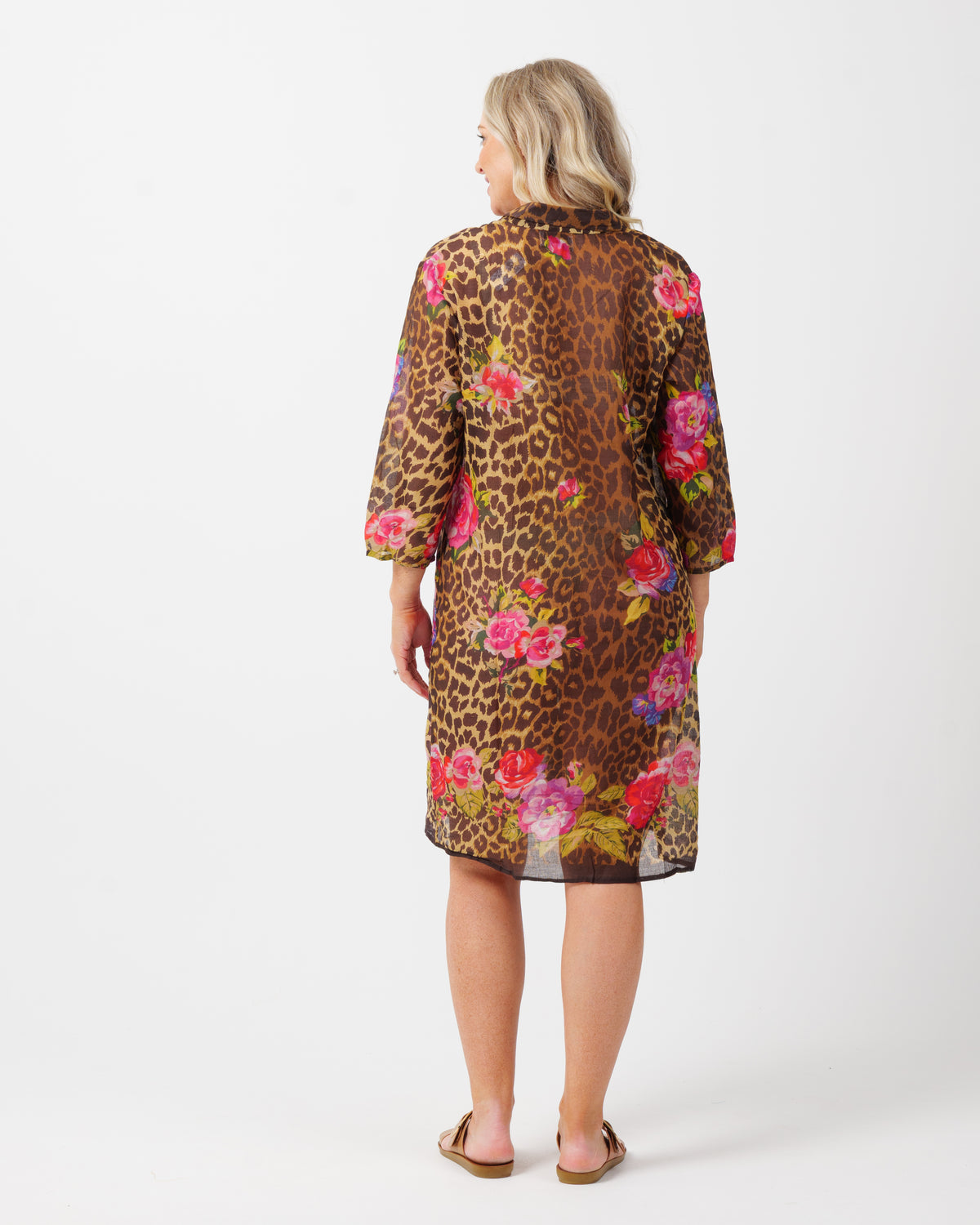 Collared shirt dress in tiger floral