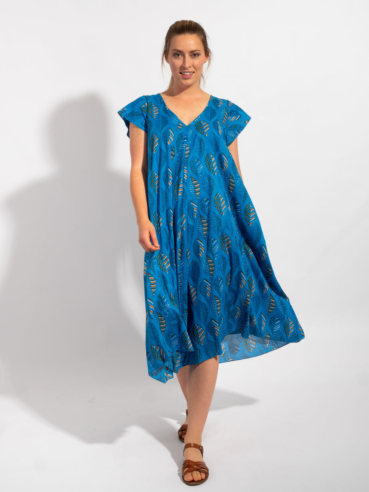 Maheno Dress in Blue Leaf