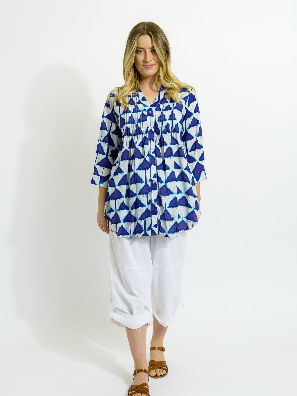 Palm Cove Top in Indigo Triangles