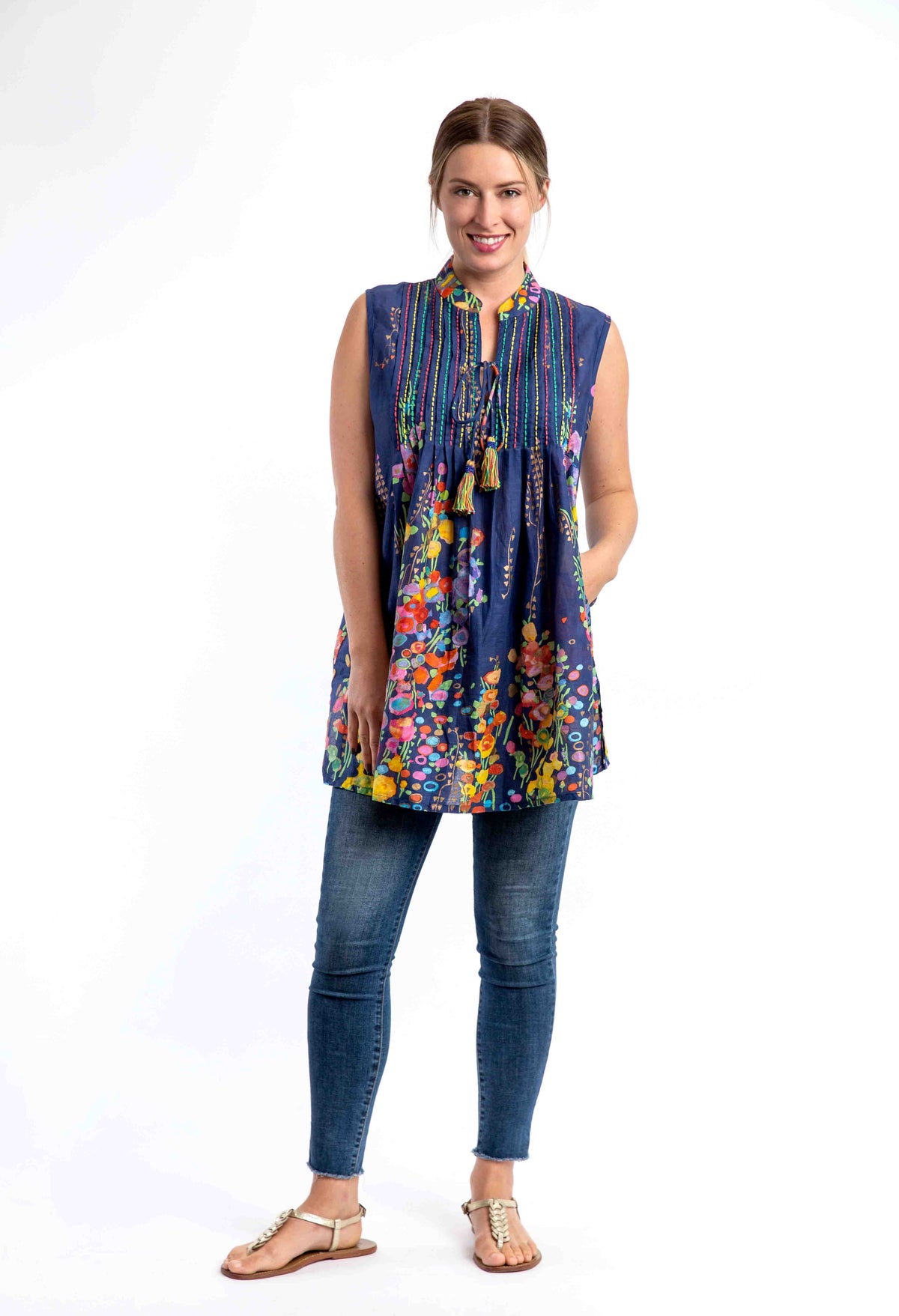 Casuarina Embroidered Top in Navy Spring