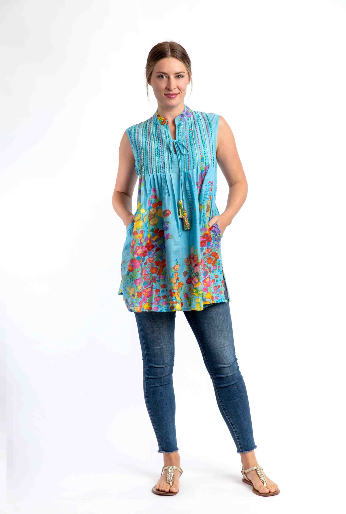 Casuarina Embroidered Top in Midday Blue Spring