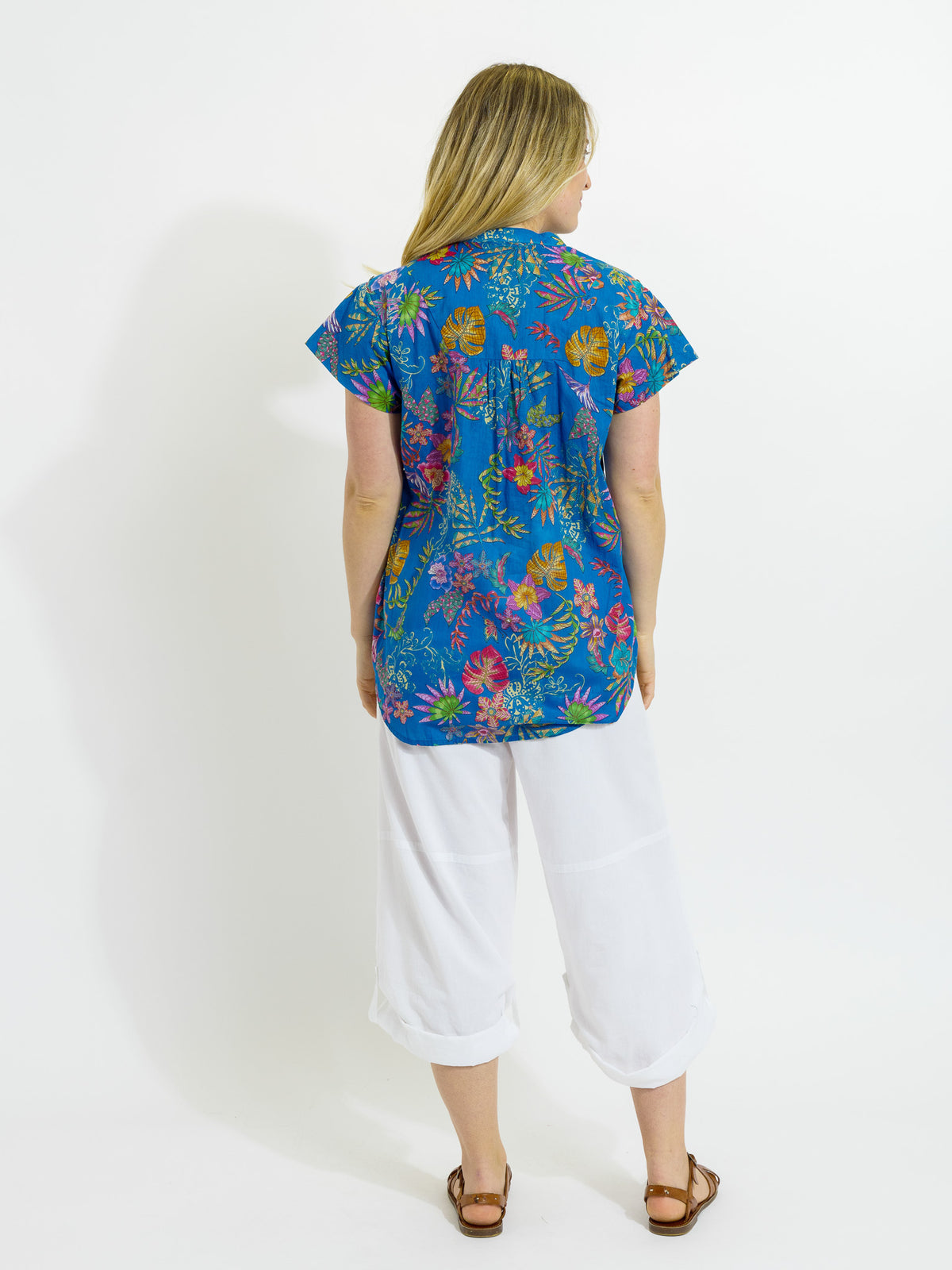 Magnetic Cap Sleeve Shirt in Royal Blue Floral