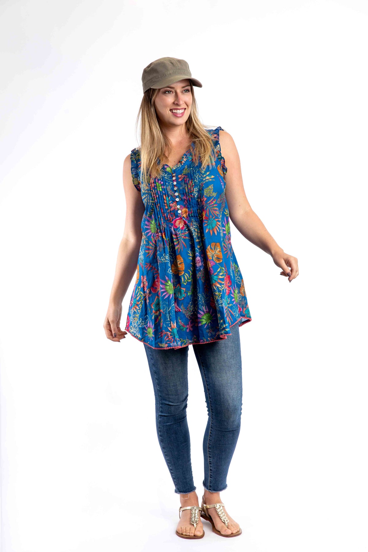 Mozaic Chilli Top in Royal Blue Floral