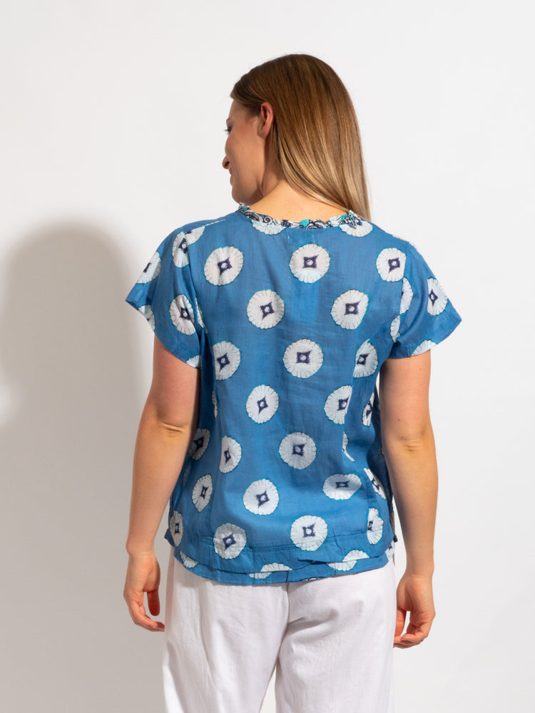 Capricorn Cotton Shirt in Cornflour Lotus Print