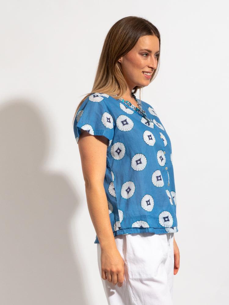 Capricorn Cotton Shirt in Cornflour Lotus Print