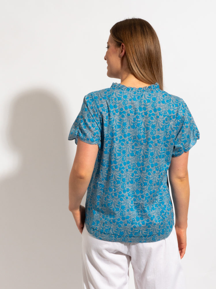 Capricorn Cotton Shirt in Blue on Grey Print