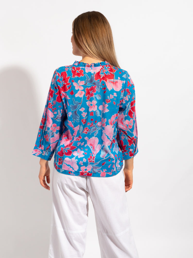 Capricorn Cotton Shirt in Blue Red Print