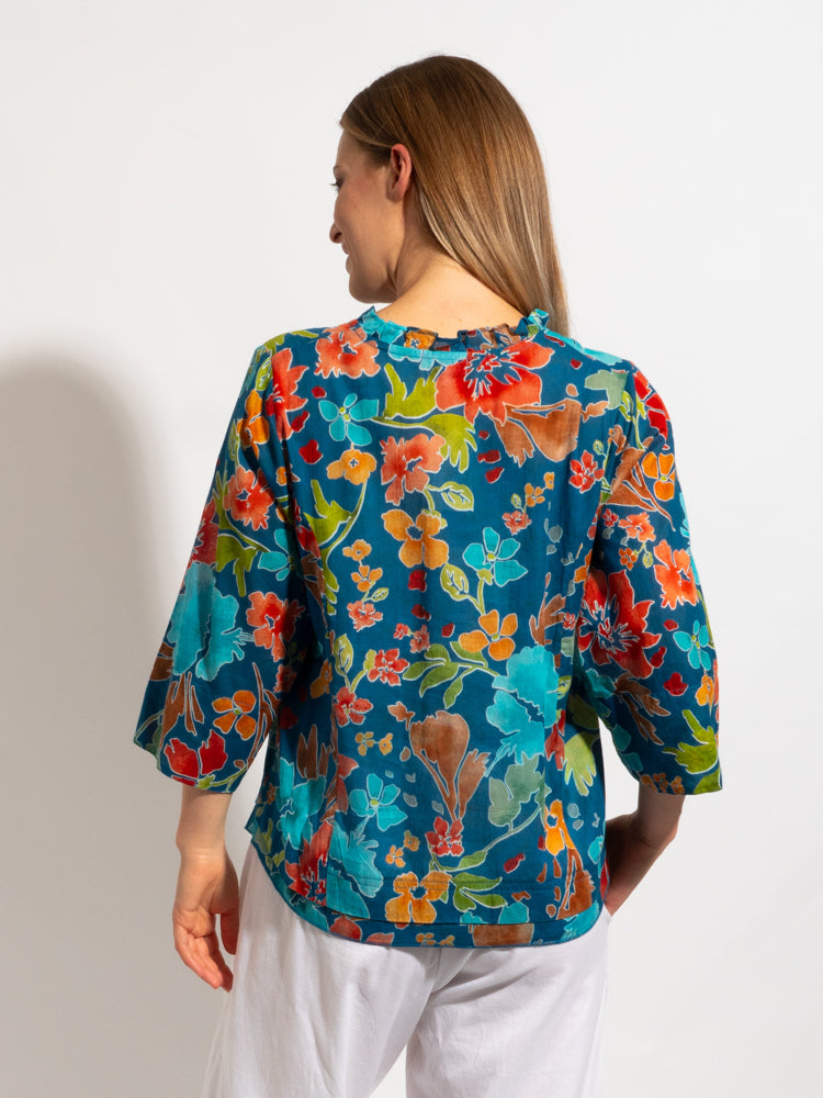 Capricorn Cotton Shirt in Blue Floral