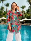 Palm Cove Top in Grey Red Floral