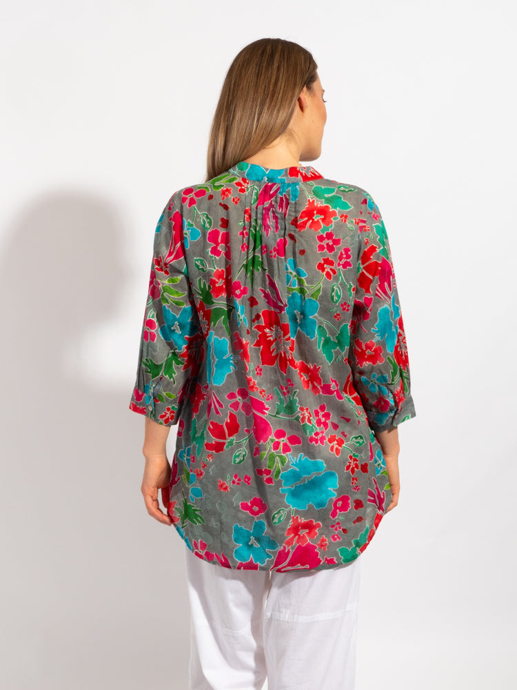 Palm Cove Top in Grey Red Floral