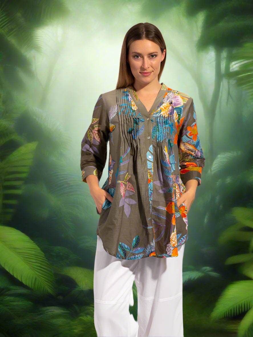 Palm Cove Top in Khaki Birds