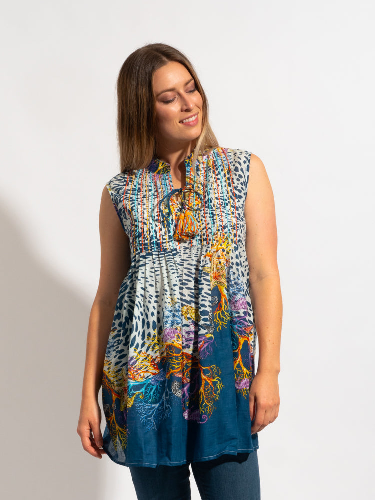 Casuarina Embroidered Top in Blue Leopard