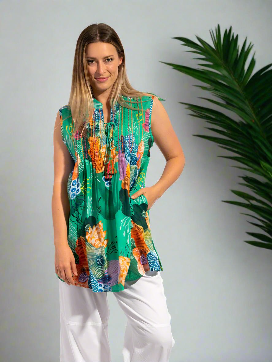 Casuarina Embroidered Top in Green Marine