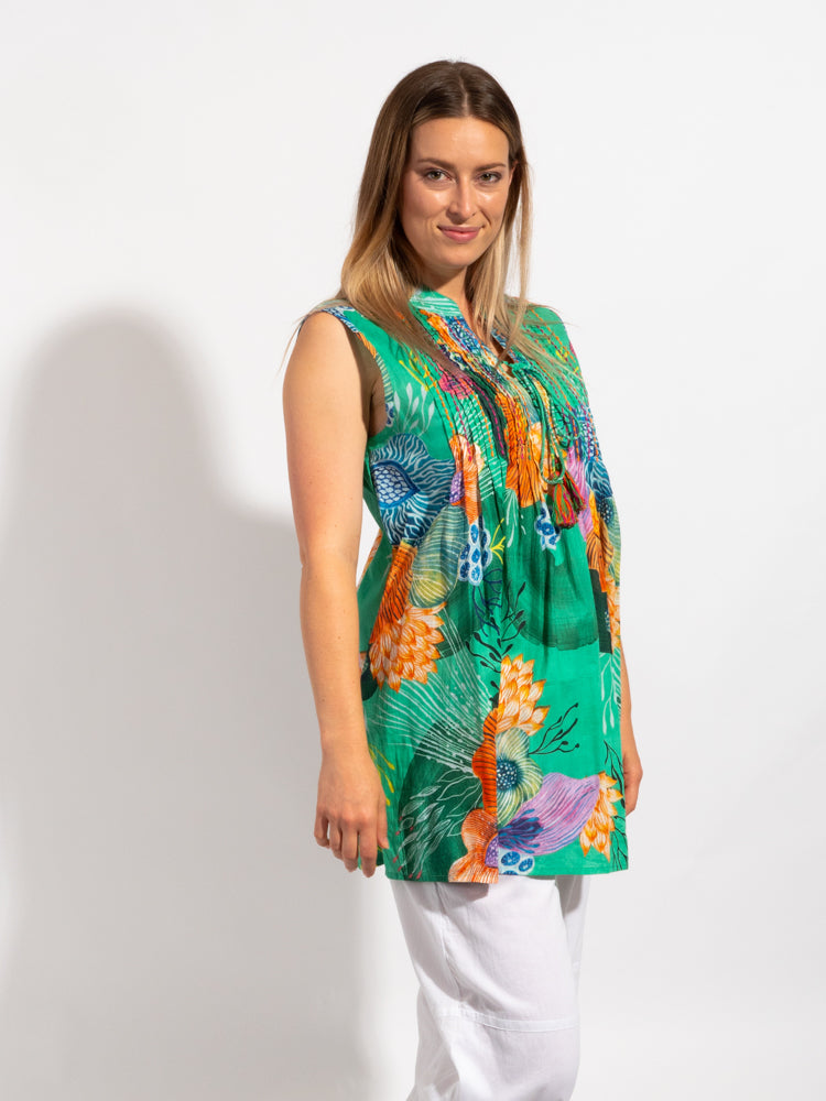 Casuarina Embroidered Top in Green Marine