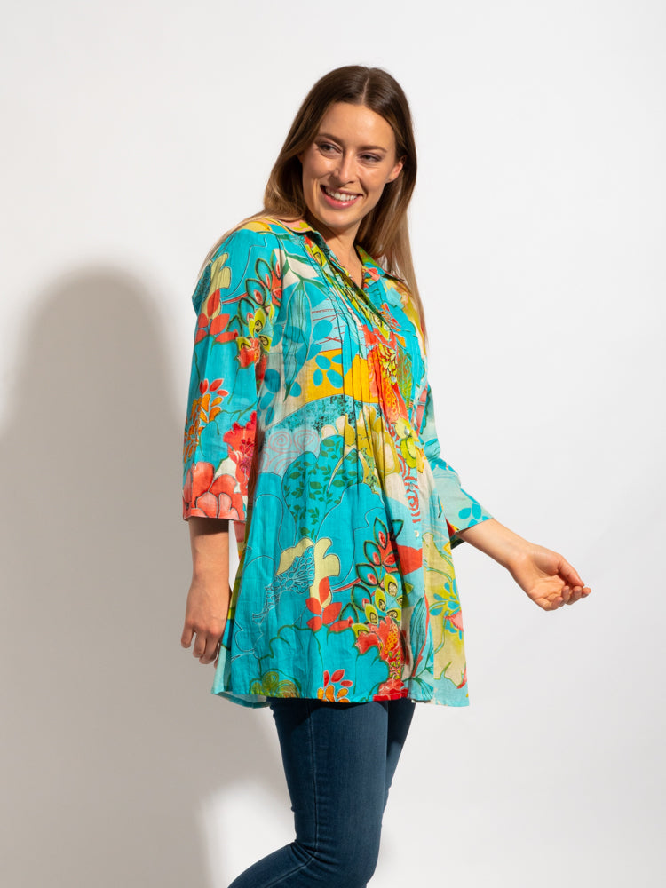 Maroochy Collared Shirt in Aqua Yellow