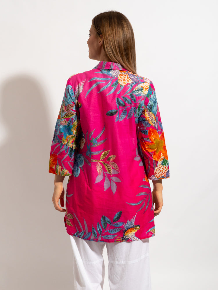 Maroochy Collared Shirt in Pink Birds