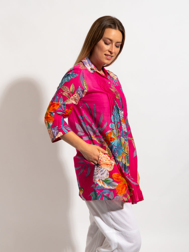 Maroochy Collared Shirt in Pink Birds