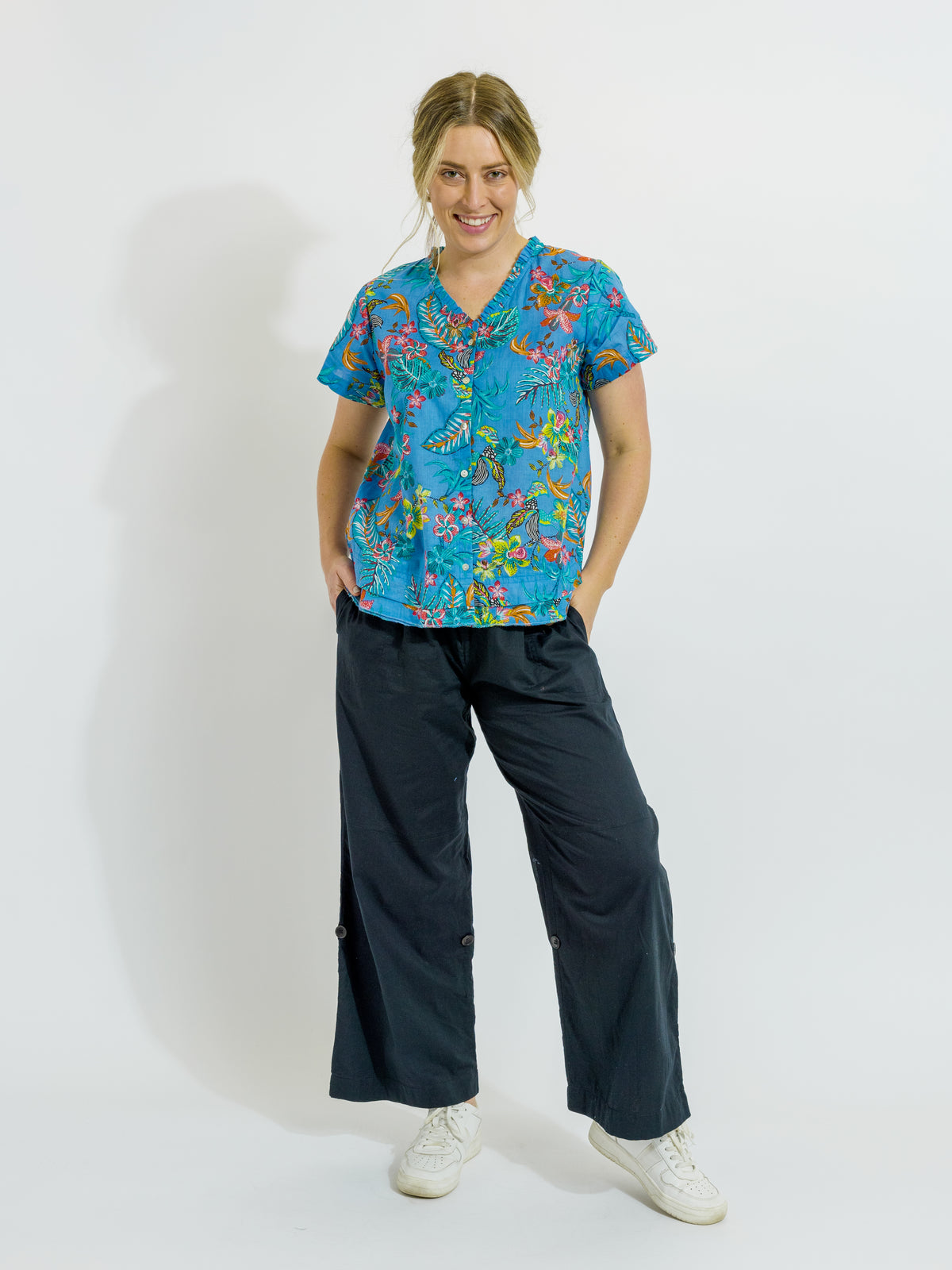 Capricorn Cotton Shirt in Blue Garden