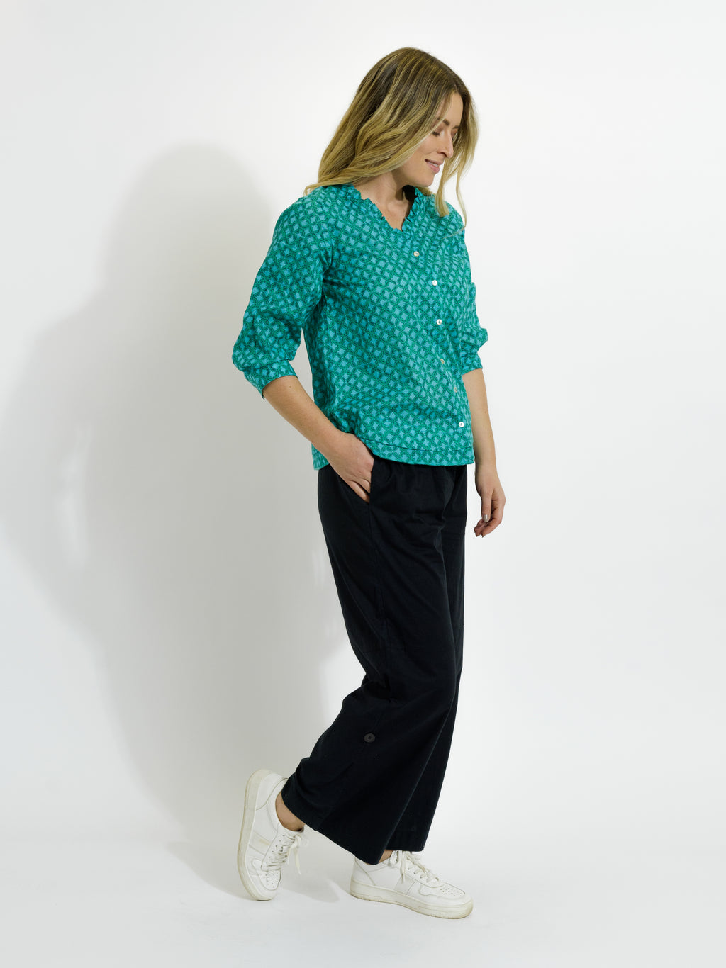Capricorn Cotton Shirt in Teal Diamonds