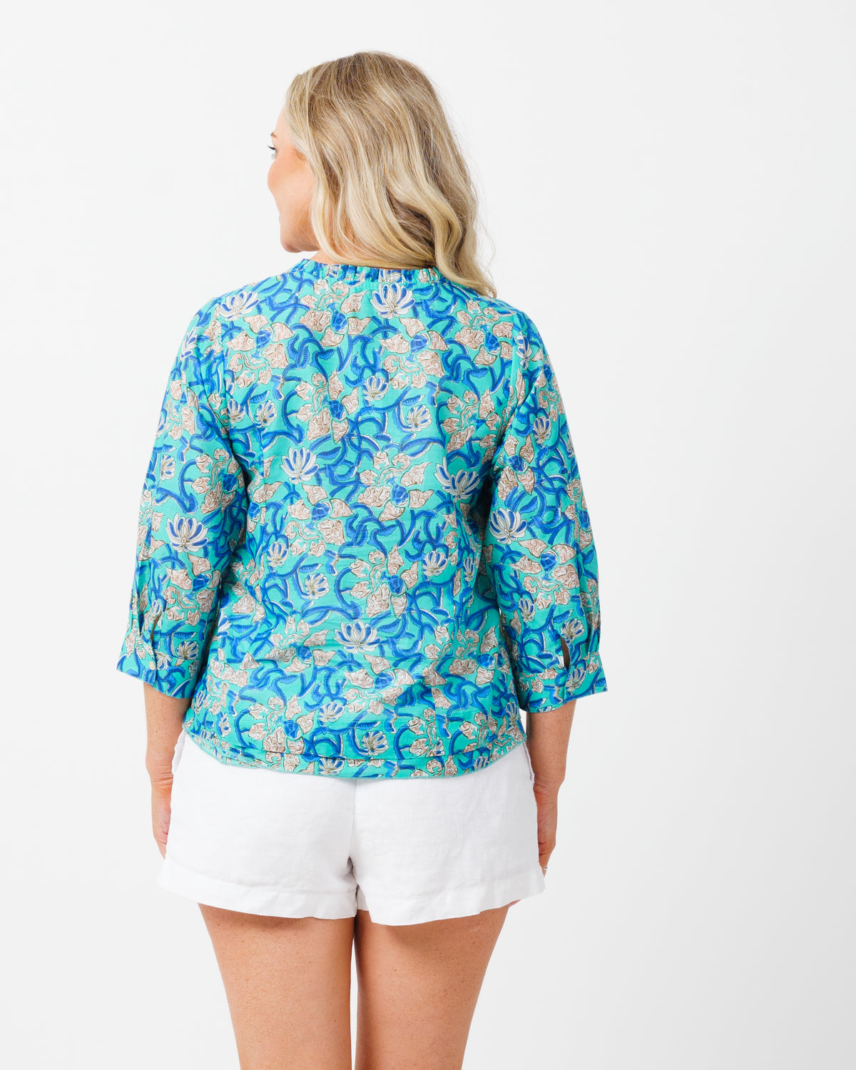 Capricorn Cotton Shirt in Blue Turquoise Floral