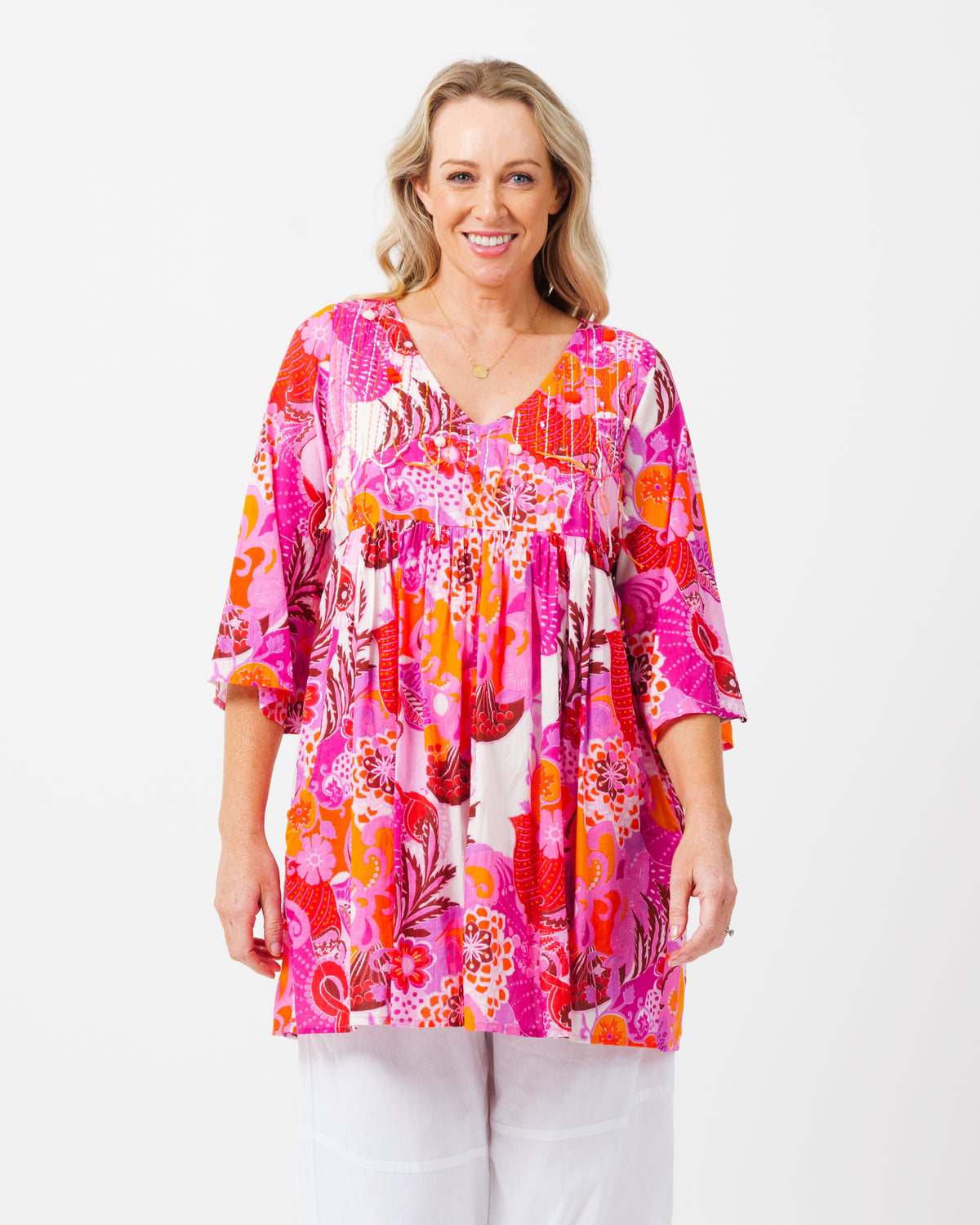 Billinudgel Dress in Kaleido Pink