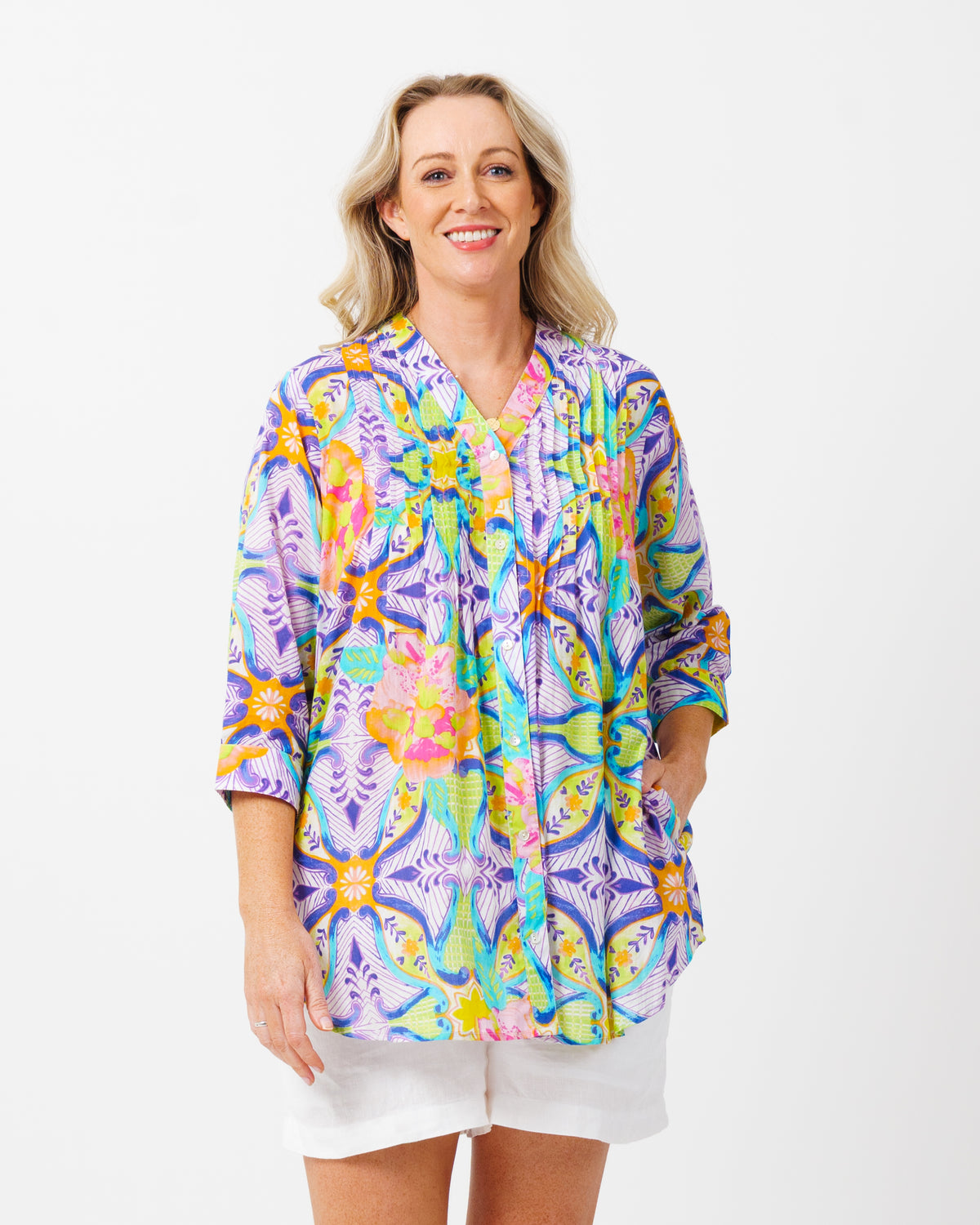 Palm Cove Top in Lime Purple Swirl
