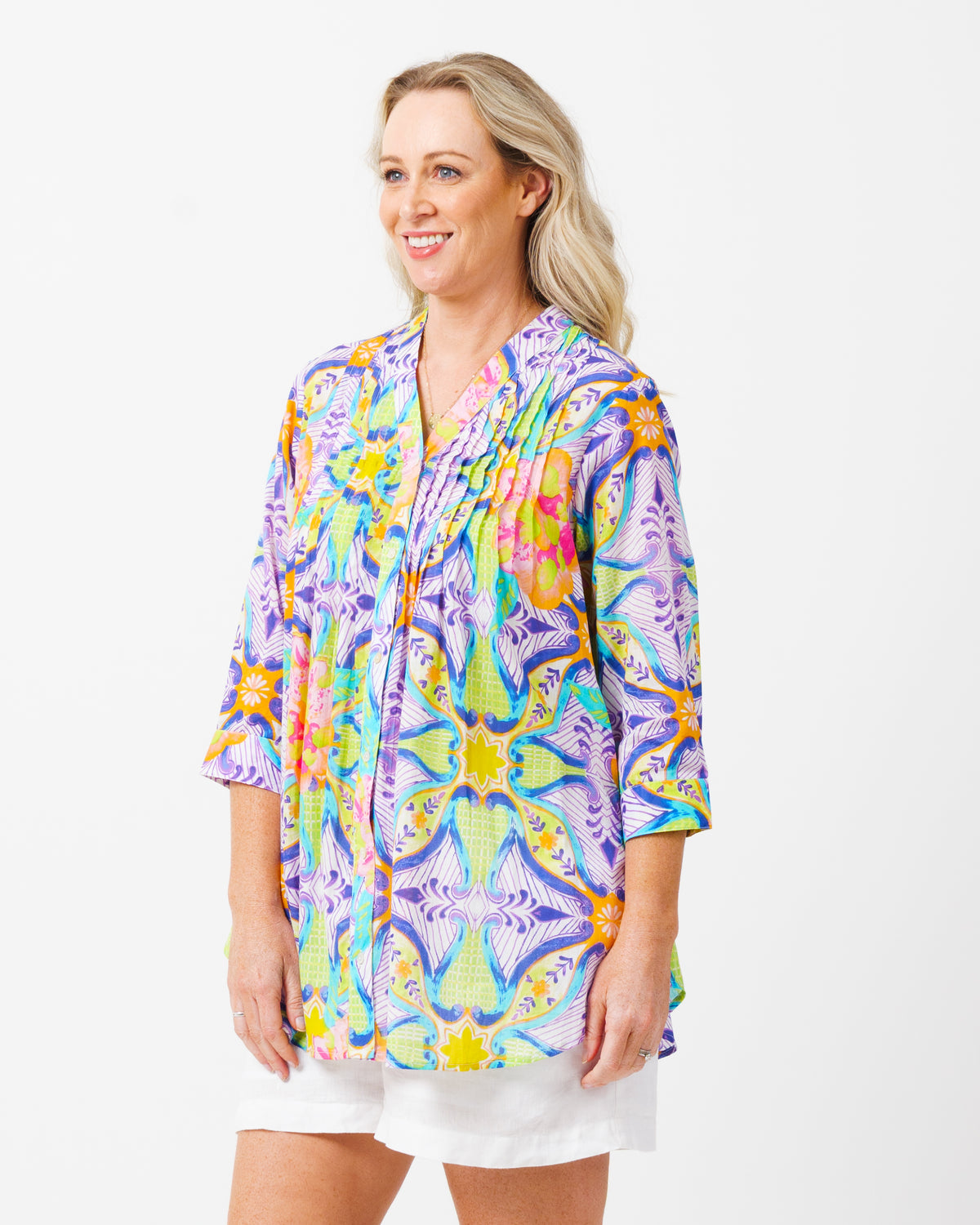 Palm Cove Top in Lime Purple Swirl