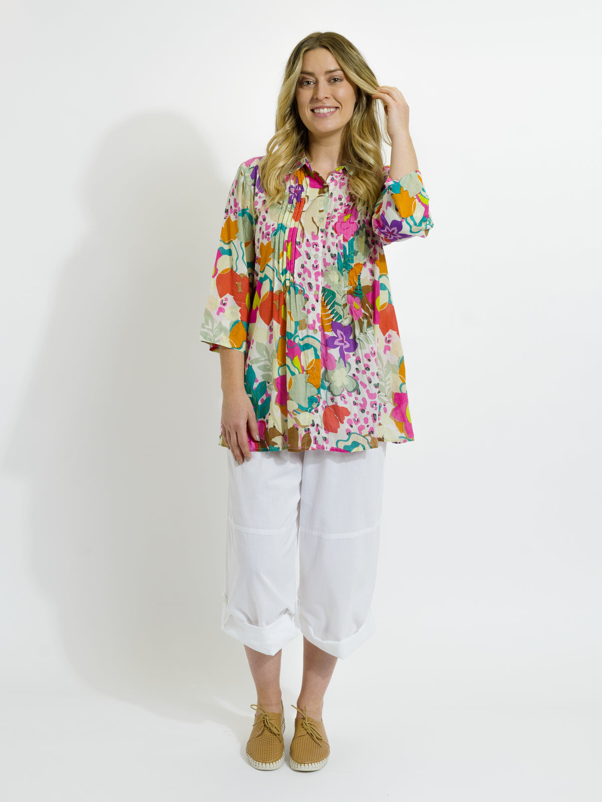 Maroochy Collared Shirt in Fresh Pink Floral