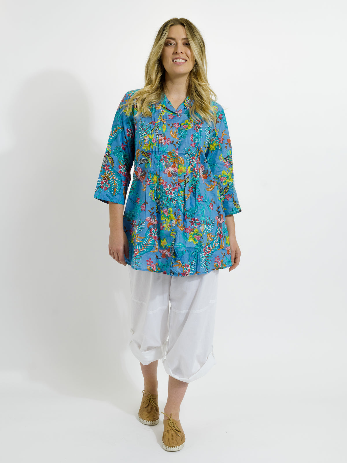 Maroochy Collared Shirt in Blue Garden