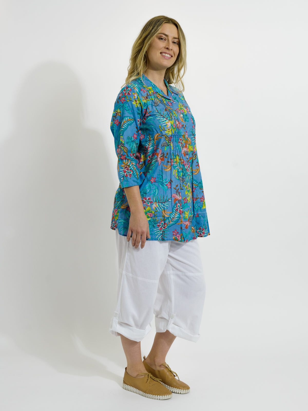 Maroochy Collared Shirt in Blue Garden