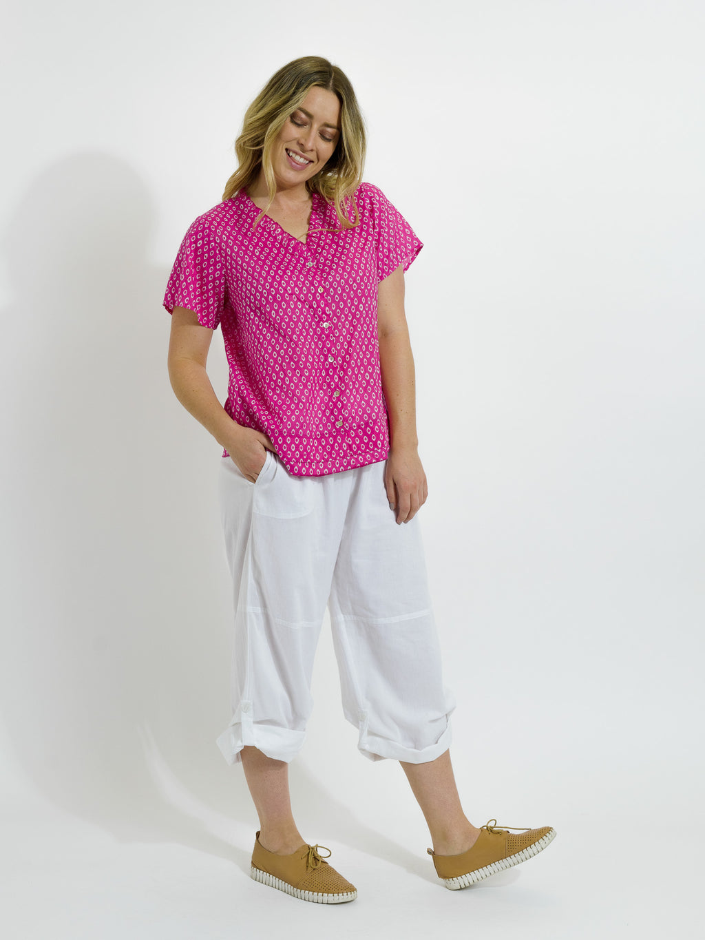 Capricorn Cotton Shirt in Pink and White Eyes