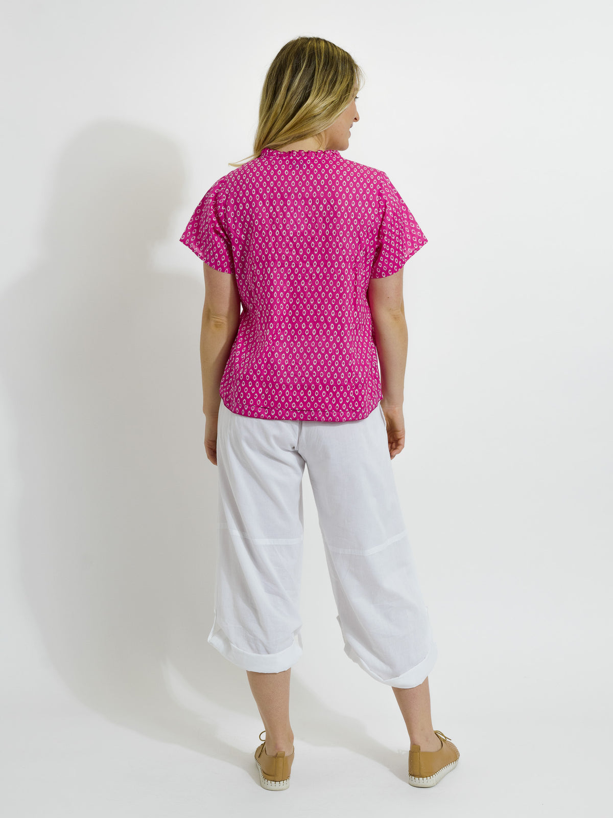 Capricorn Cotton Shirt in Pink and White Eyes