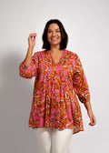 Alexa Top in Orange Pink Garden